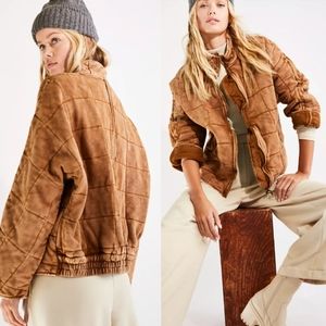Free People Quilted Dolman Jacket in Toasted Coconut Beige Brown NWT